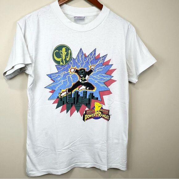 VTG 1994 Mighty Morphin Power Rangers Black Ranger Single Stitch T Shirt Small - Picture 2 of 14